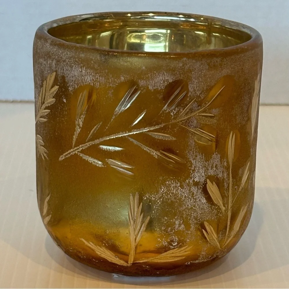 Anthropologie Autumn Splendor  Gold  Frosted Leaves Votive Candle Holder/planter